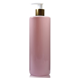 500ml Pink Plastic Bottle With Gold Lotion Pump