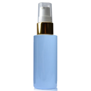 50ml Blue Plastic Bottle With Gold Lotion Pump